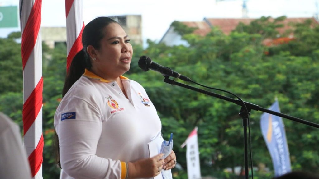 Ketua Komite Olahraga Nasional Indonesia (KONI) Sultra, Agista Ariany Ali Mazi. Saat memberikan sambutan