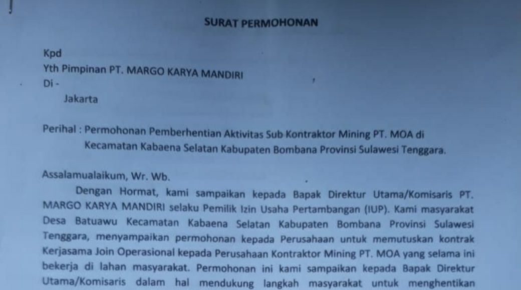 Tak Komitmen dengan Janjinya, Warga Batuawu Minta PT MOA Hentikan Aktivitas.