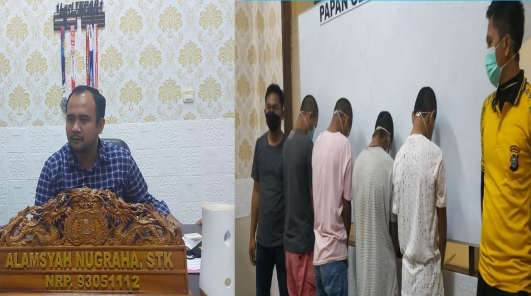 Kasat Reskrim Polres Kolut, Iptu Alamsyah Nugraha (kiri). Empat tersangka yang berhasil ditangkap oleh Sat Reskrim Polres Kolut bersama Polsek Rante Angin (kanan)