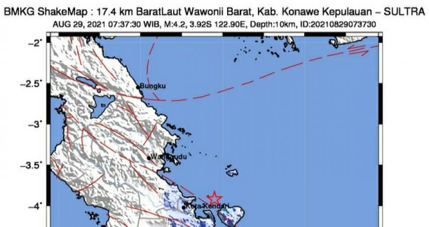 Gempabumi Tektonik M=4.2 Guncang Wawonii Barat Konkep