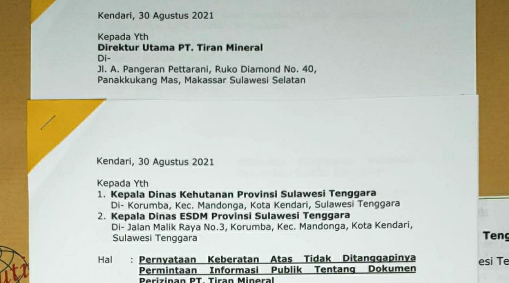 Dedi Ferianto Layangkan Surat KIP ke dua Kepada Dirut PT Tiran, Kadis ESDM dan Kehutanan Sultra