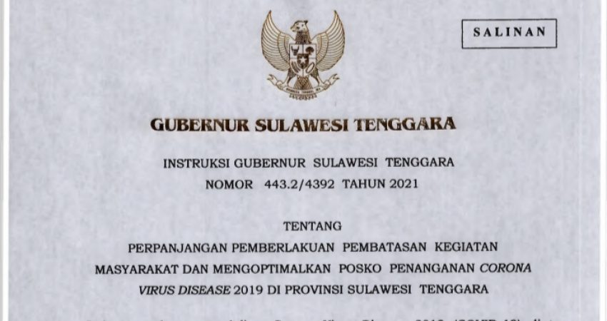 PPKM Kembali Diperpanjang, Ini Isi Surat Instruksi Gubernur Sultra