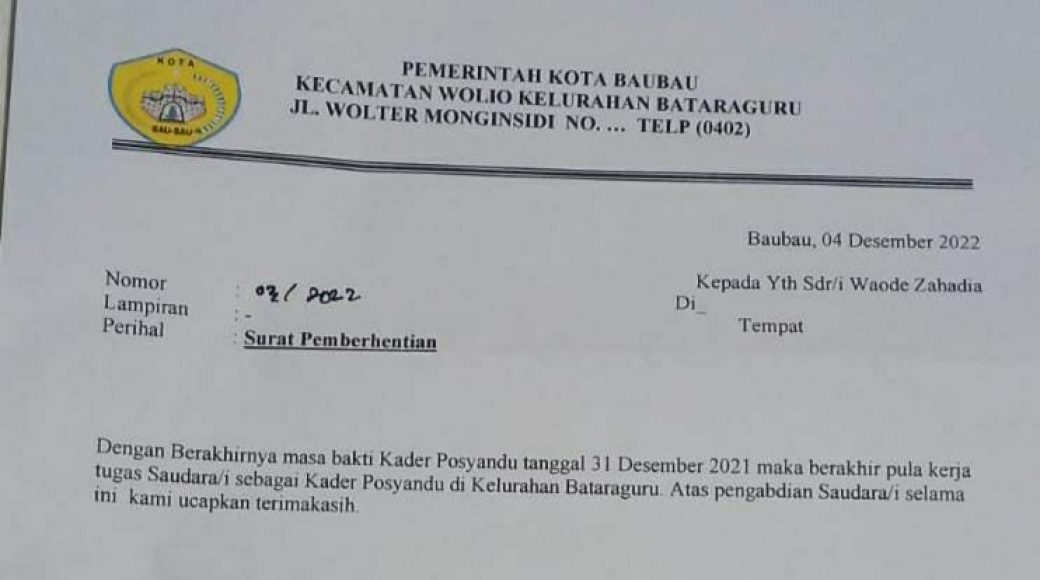 Diduga Gegara Honor, Dua Kader Posyandu di Baubau Diberhentikan