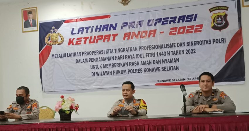 Jelang Idul Fitri, Polres Konsel Gelar Latihan Pra Operasi Ketupat Anoa 2022