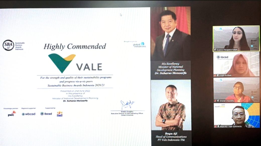 PT Vale Raih Sustainable Business Awards Kategori Sangat Terpuji 2022