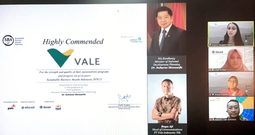 PT Vale Raih Sustainable Business Awards Kategori Sangat Terpuji 2022