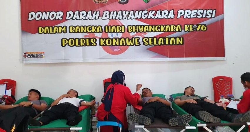 Sambut HUT Bhayangkara Ke-76, Polres Konsel Gelar Donor Darah