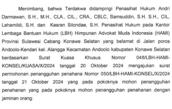 LBH HAMI Sultra Ajukan Penangguhan Penahanan, Guru di Konsel Bebas