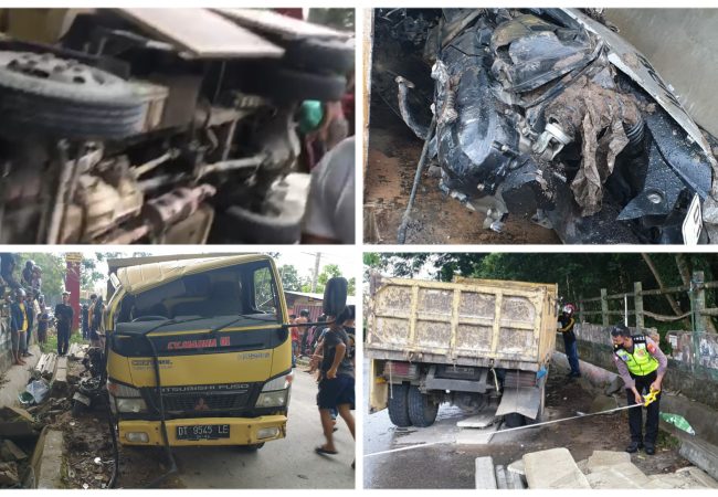 Breaking News: Dump Truck Terbalik, Seorang Pengendara Motor jadi Korban