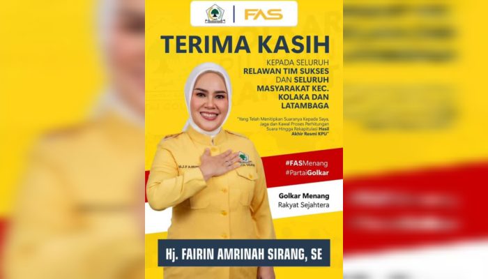 Fairin Amrinah Sirang Raih Suara Tertinggi dalam Pilcaleg di Kolaka