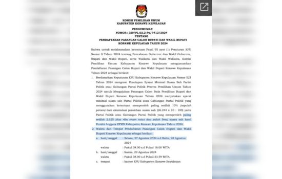 Pengumuman Syarat Tahapan Proses Pendaftaran Paslon Cabup-Cawabup Konkep