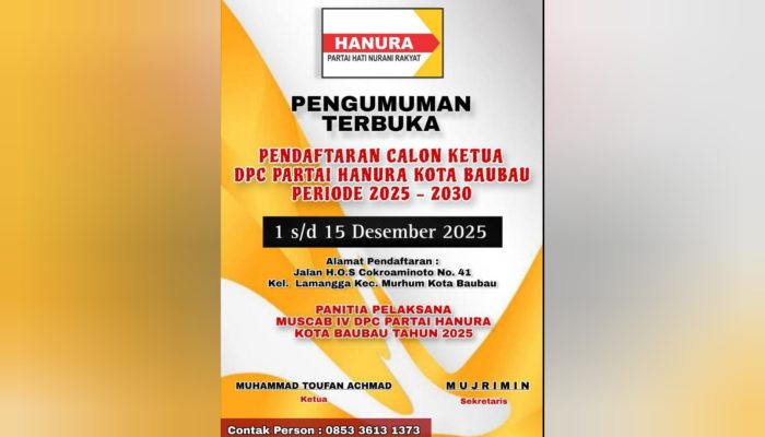 Menuju Muscab, Hanura Baubau Resmi Buka Penjaringan Calon Ketua