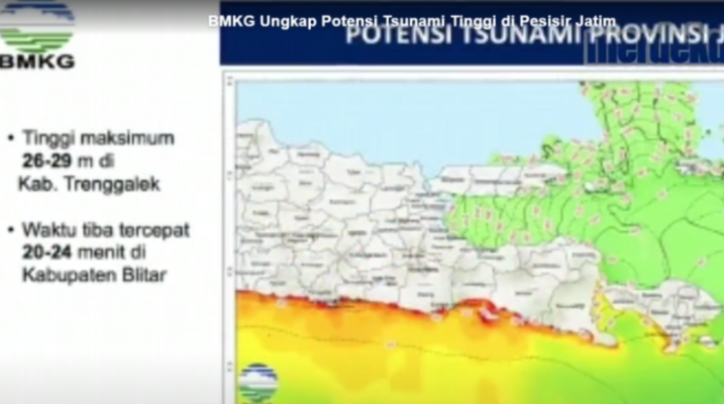 BMKG: Gempabumi Magnitudo 8,7 dan Tsunami 29 M di Pantai Selatan Jawa Timur adalah Potensi bukan Prediksi