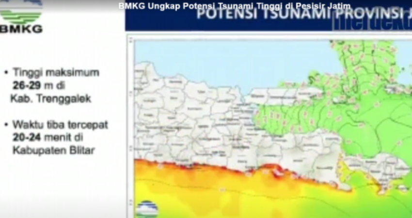 BMKG: Gempabumi Magnitudo 8,7 dan Tsunami 29 M di Pantai Selatan Jawa Timur adalah Potensi bukan Prediksi