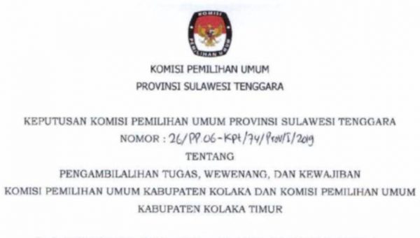 KPU Kolaka dan Koltim Beralih Wewenang, Ini Sebabnya
