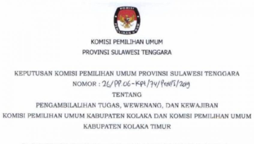 ﻿KPU Kolaka dan Koltim Beralih Wewenang, Ini Sebabnya