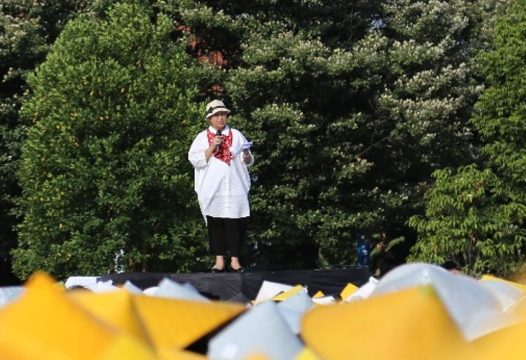 Menteri Luar Negeri RI, Retno Marsudi memberikan orasi kabangsaan dirangkaian penutupan Pelatihan Pembelajar Sukses Mahasiswa Baru (PPSMB) UGM 2017. FOTO " NADHIR ATTAMIMI