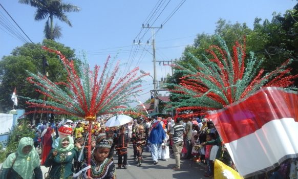 Pawai Alegoris yang diikuti ribuan pelajar SD, SMP, SMA sederajat di Kota langsa dalam rangka memeriahkan HUT RI ke 72 Tahun 2017. FOTO : ROBY SINAGA