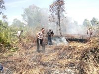Pemadaman Api di lahan gambut yang melibatkan anggota Polisi dan masyarakat setempat. FOTO : MAN