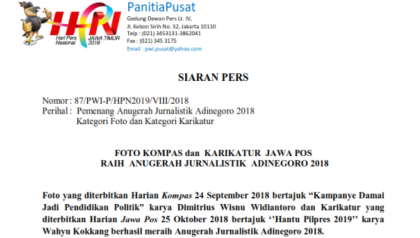 FOTO KOMPAS dan KARIKATUR JAWA POS RAIH ANUGERAH JURNALISTIK ADINEGORO 2018