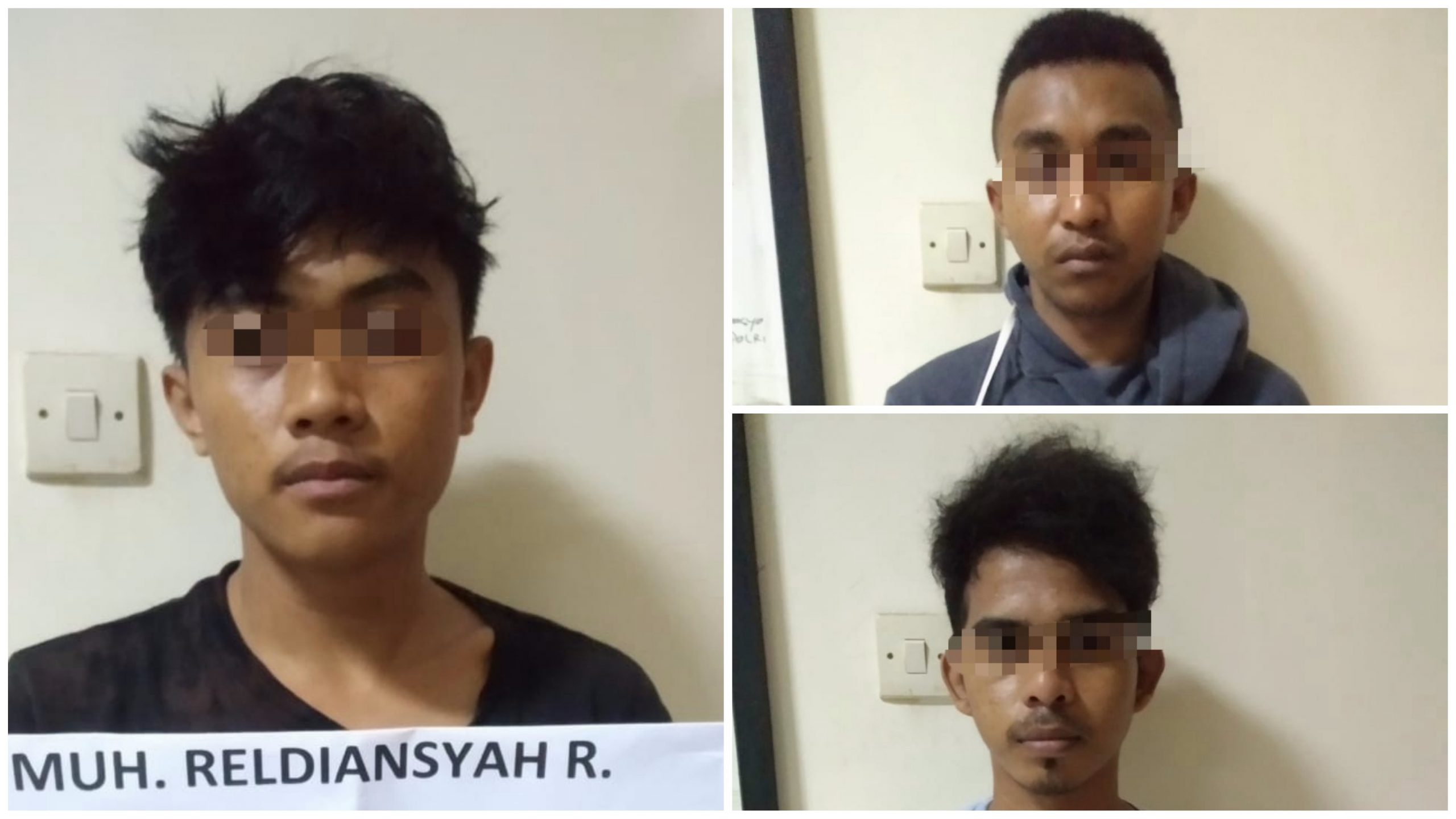 tiga tersangka yakni Muh. Reldiansyah, Basyair (atas) dan Deni Andi Saputra (bawah)