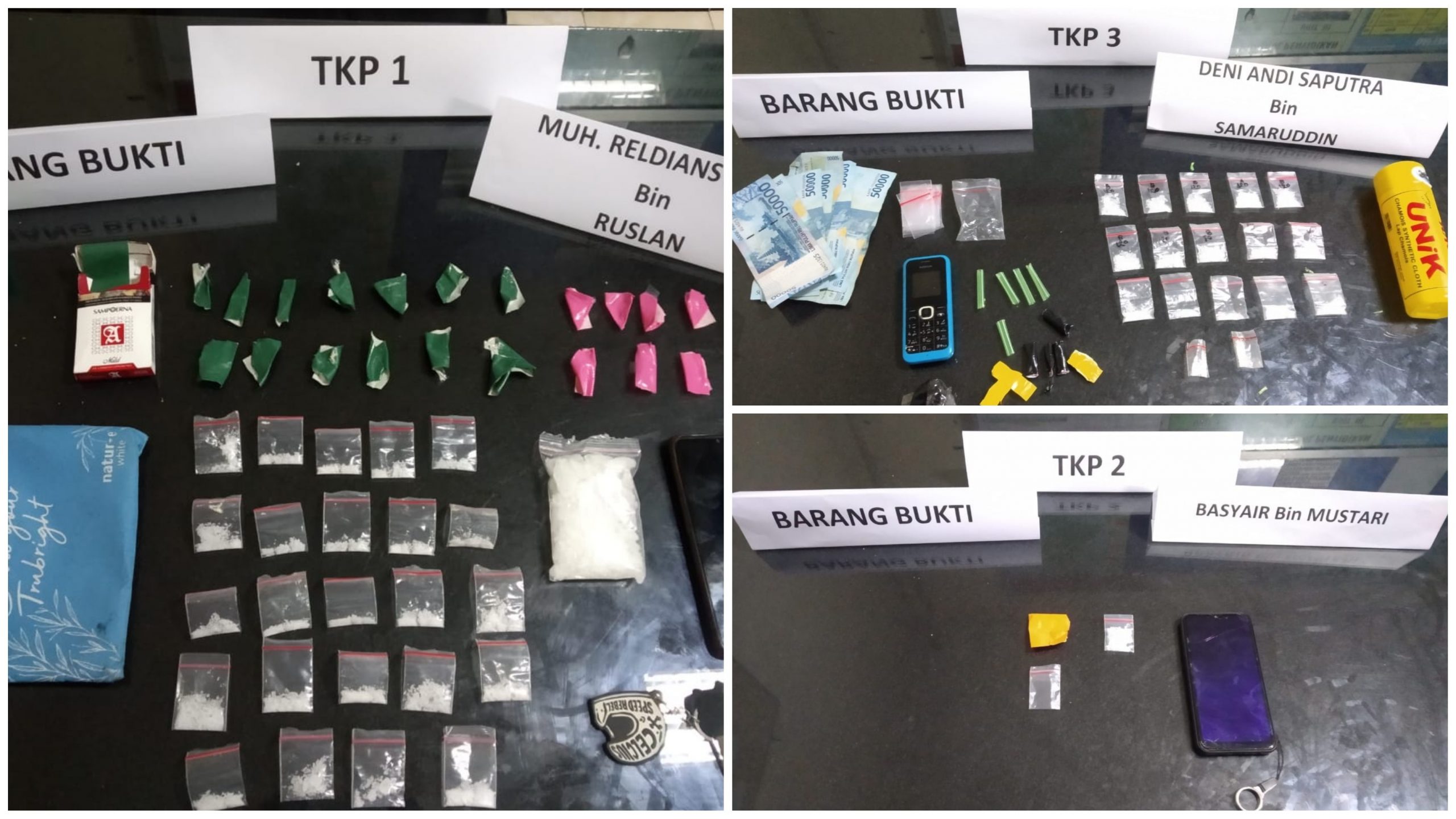 Barang bukti yang berhasil diamankan dari 3 TKP yang berbeda