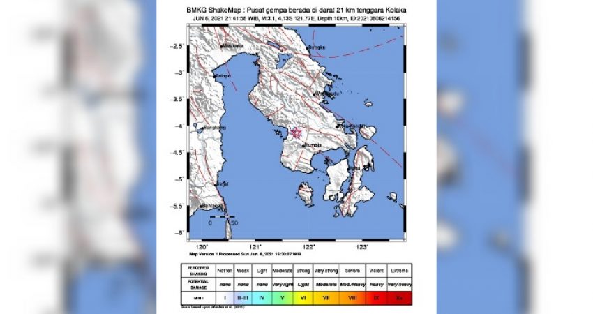 Gempa Bumi Tektonik M=3.1 Guncang Wilayah Kolaka Sultra