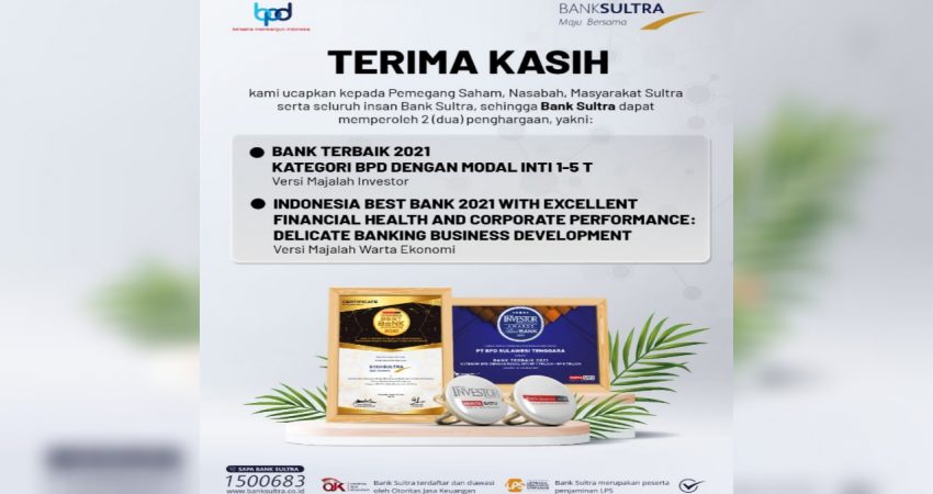 Top! Bank Sultra Sabet 2 Penghargaan Sebagai The Best Bank 2021