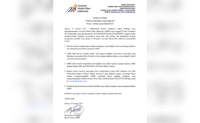 Penipuan Catut Nama AMSI, Perorangan dan Media Diminta Berhati-Hati