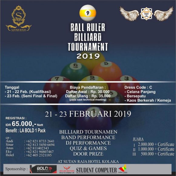 Punya Bakat Main Billiard? Ayo Daftar di Ball Ruler Billiard Tournament 2019 di Hotel Sutan Raja Kolaka