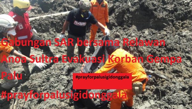 Gabungan SAR bersama Relawan Anoa Sultra Evakuasi Korban Gempa Palu
