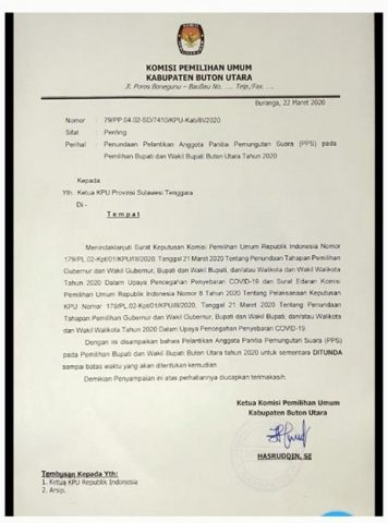 Cegah Penyebaran Covid19, KPU Butur Tunda Pelantikan PPS