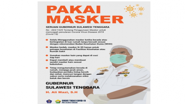 Gubernur Ali Mazi Serukan Agar Menggunakan Masker