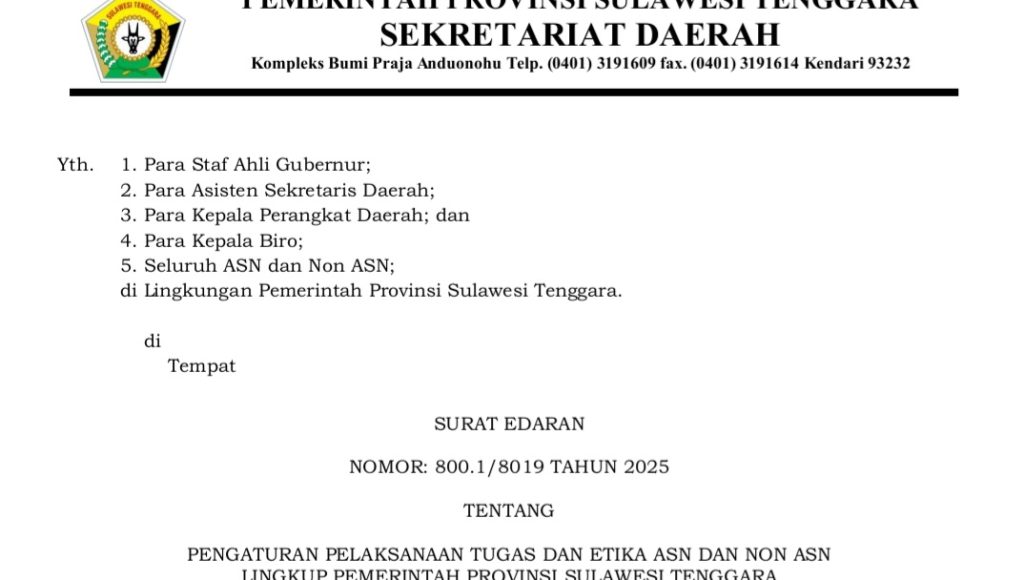ASN Sulawesi Tenggara Diimbau WFH dan Jaga Etika Komunikasi Publik