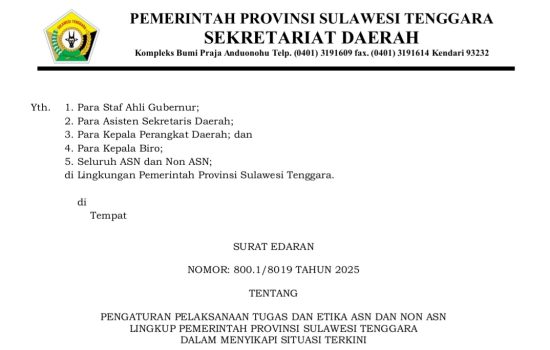 ASN Sulawesi Tenggara Diimbau WFH dan Jaga Etika Komunikasi Publik