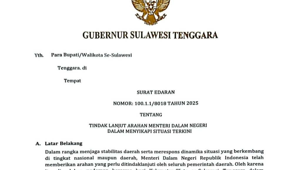 Gubernur Sultra Terbitkan Surat Edaran untuk Kada, Jaga Stabilitas Daerah