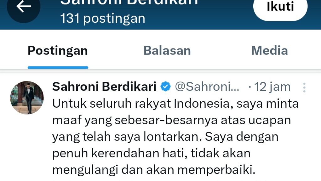 Ahmad Sahroni Anggota DPR RI Minta Maaf