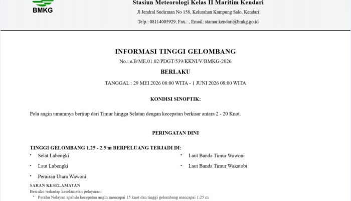 Prakiraan Cuaca di Selat Labengki, Waspada Gelombang Tinggi