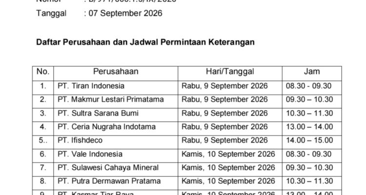 BPK Minta Data RKAB Sepuluh Perusahaan Tambang Salah Satunya PT Vale, Ada Apa?