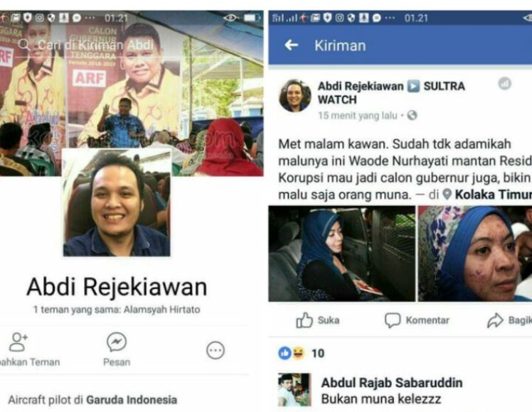 Postingan penghinaan melalui media sosial kepada salah satu bakal calon Gubernur.