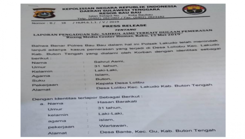 Humas Polres Baubau: Dua Oknum Wartawan Buteng Pemeras Kades Masih Terlapor